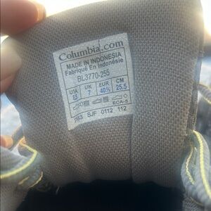 Columbia Gray Shoe Tongue with Yellow Stitching